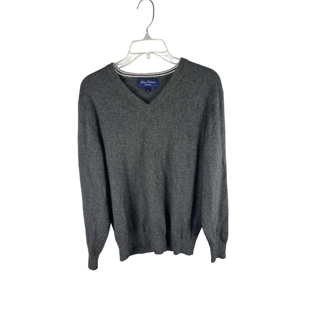 Cremieux Mens 100% Cashmere V-Neck Sweater Green Pullover Size Large